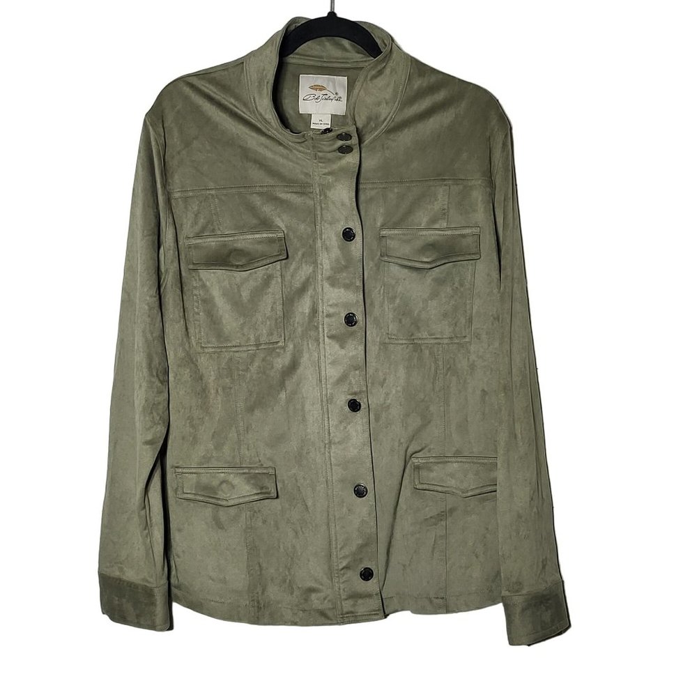 Bob Timberlake Womens Faux Suede Green Utility Jacket Size XL Fall Mature